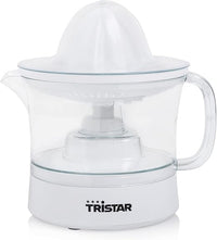 Tristar CP-3005 Exprimidor de cítricos · 25W · Capacidad de 0.5 L, 2 conos de diferente tamaño incluidos, Jarra extraíble, Tapa transparente antipolvo, libre de BPA, blanco