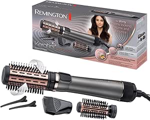Remington Cepillo de Aire Voluminizador Giratorio Keratin Protect Moldeador de Pelo, Queratina y Aceite de Almendra, Cepillo Secador, 3 Accesorios, Cerámica, 1000 W, 2 Temp/Velocidades AS8811 Gris