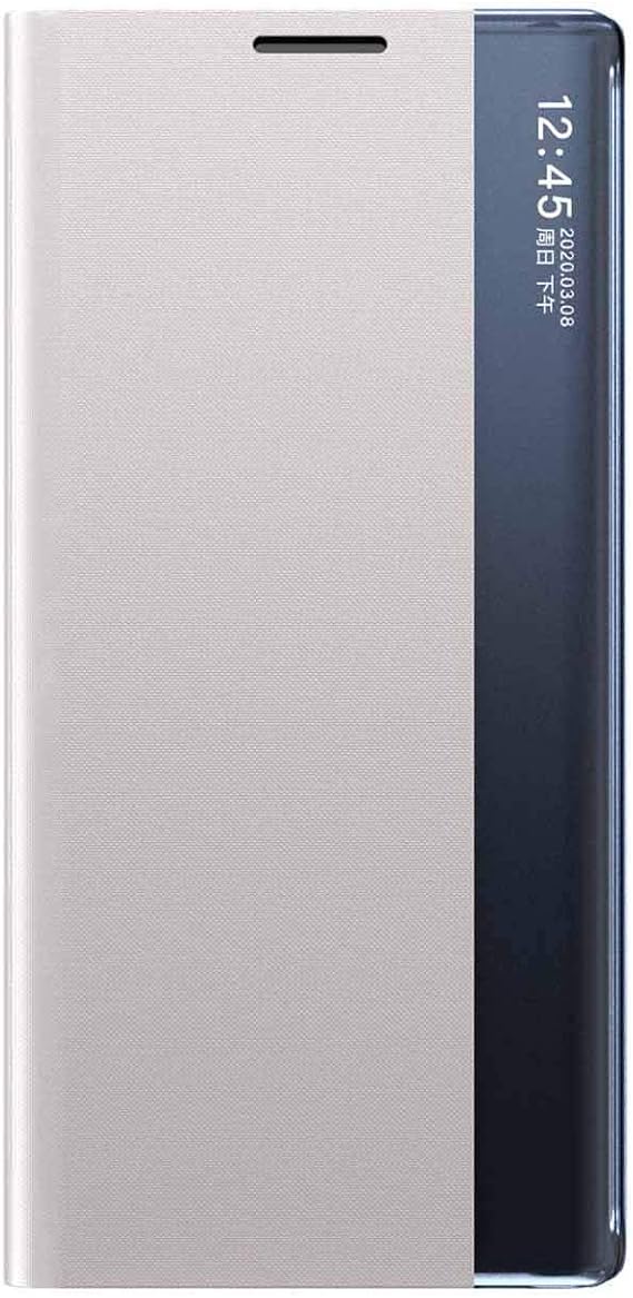 LEYAN - Carcasa para Samsung Galaxy S21 5G, Prime Funda de Piel sintética con Tapa Transparente y Ventana con función Atril Plegable, Color Plateado