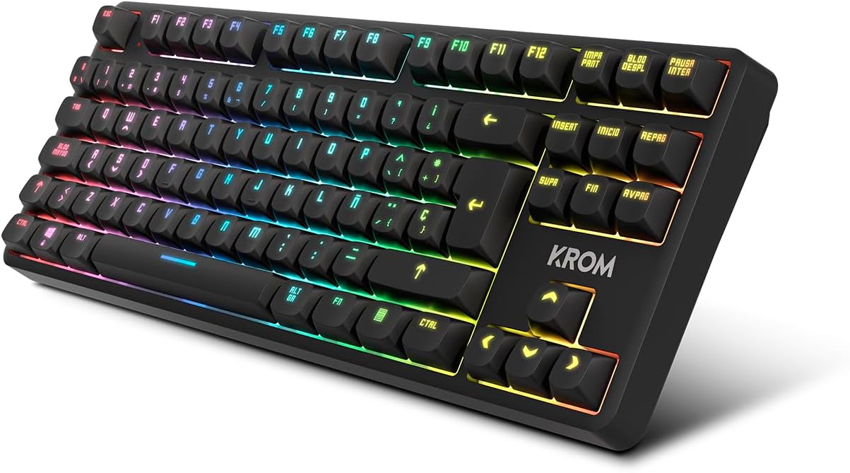 KROM Kernel Pro - Teclado Gaming mecánico RGB 18 Efectos, Bluetooth 5.3, 2,4 GHz y USB, Formato TKL, Switches Intercambiables, Cubierta extraíble, Layout Español, Color Negro o Blanco