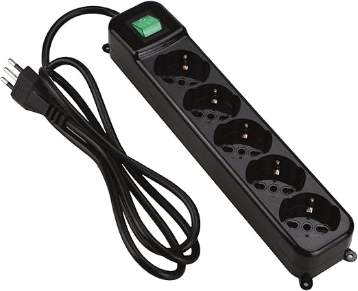 Tecnoware Power Systems Multienchufe - Regleta con 5 Salidas SCHUKO, Italia 10, 16A inclinadas de 45 Grados - Interruptor de luz y Sistemas de Seguridad para niños - Enchufe de Entrada