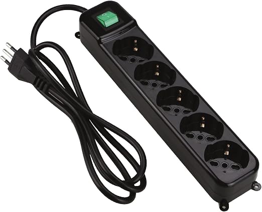 Tecnoware Power Systems Multienchufe - Regleta con 5 Salidas SCHUKO, Italia 10, 16A inclinadas de 45 Grados - Interruptor de luz y Sistemas de Seguridad para niños - Enchufe de Entrada