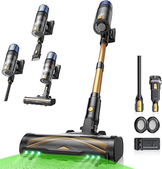Proscenic P15 Aspiradora sin Cable 580W/55kPa/70Mins, Aspiradora Escoba Vertical Potente con Pantalla Táctile LED, Antienredo y Modo Automático para Suelos/Alfombras/Pelo de Animales