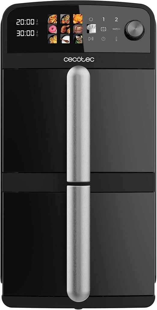 Cecotec Freidora de Aire de 10L con Cubetas Superpuestas Cecofry DuoLevel 10000. 2400W, Cubetas de 5L, Control Táctil, 6 Programas Preconfigurados para una Cocción Rápida y Saludable