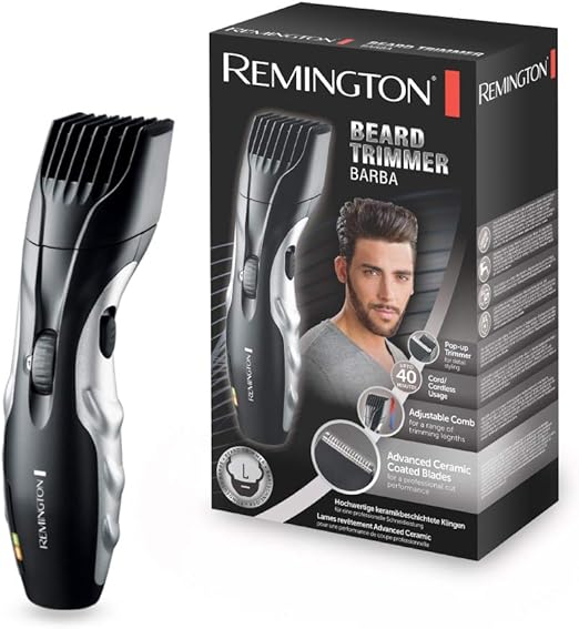 Remington Recortadora de Barba Ceramic Beard, Barbero con Cable e Inalámbrico, Cuchillas Cerámica, 9 Ajustes de Longitud, Rueda Zoom Ajuste de Longitud, 40 min Autonomía, Indicador Carga, MB320C
