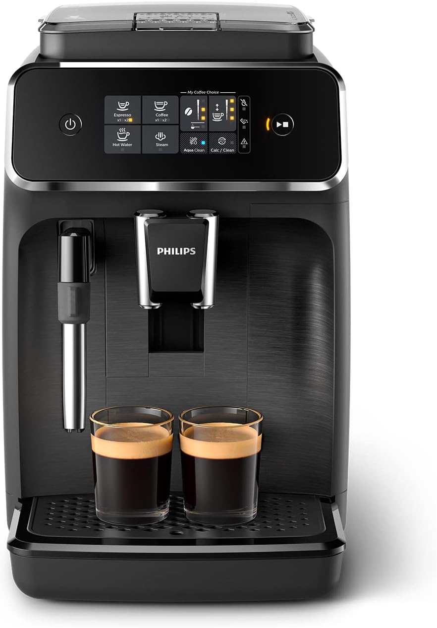 Philips Serie 2200 Cafetera Espresso Automática - 2 Cafés, Pantalla Táctil, Espumador de Leche Clásico, Molinillo Cerámico, Negro Mate (EP2220/10)