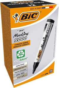 BIC Marking Rotuladores Permanentes, 2000 ECOlutions, Negro, Punta Media, Material Oficina, Caja de 12