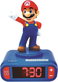 Lexibook Nintendo Super Mario-Reloj Despertador, a partir de 3 años, con Pantalla LCD Digital, quitamiedos niño, Azul/Roja RL800NI