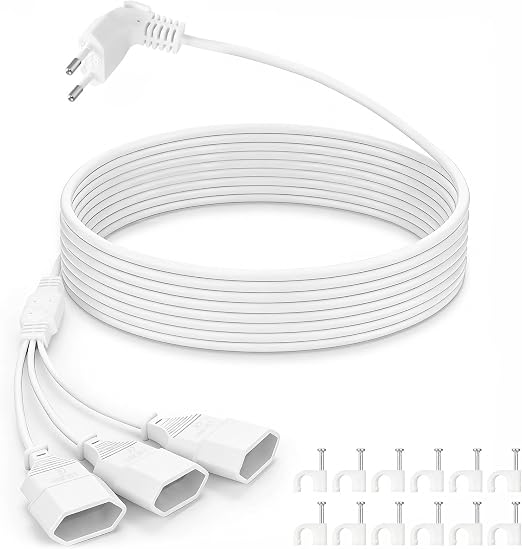 VINATO 3 in 1 Verlängerungskabel Flachstecker, Eurostecker Verlängerung 20cm, Stromkabel Flach 250V/2,5A, Mehrfachsteckdose flachem Design für Haushalt und Reise