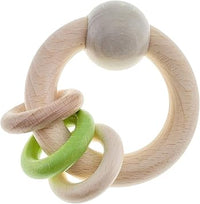 Hess Juguete de madera 11140 – Sonajero de madera, hecho a mano, circular, con 3 anillos, serie Nature en color verde manzana, para bebés a partir de 6 meses, para ejercicios de agarre y motricidad