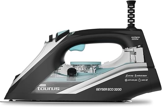 Taurus – Plancha Ropa Geyser Eco 3200 | 3200W | Suela Ultra X-Slide | Golpe Vapor 220g/min | Rápido Calentamiento | Antical | Antigoteo | Autolimpieza