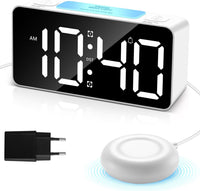 Gevvnss Despertador Vibrador,Reloj Despertador para Sordos con Agitador de Cama,Pantalla LED Grande con 3 Alarma,4 Niveles Brillo Ajustables,15 Colores,Snooze,con Adaptador y USB Cable,Blanco