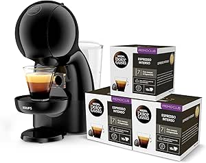 Krups Nescafé Dolce Gusto Piccolo XS, Cafetera de cápsulas de 15 bares, 0,8L capacidad, Espuma Cremosa y Calentamiento Rápido en 40s, Modo eco, Color negro, Incluye 3 packs de café, KP1A3BCAS