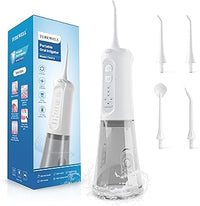 TUREWELL Irrigador Bucal Portatil de 310 ML con 5 Modos, 4 Boquillas, Irrigador Dental Recargable IPX7 Impermeable al Agua para el Hogar y Los Viajes, Mejora la Salud Dental