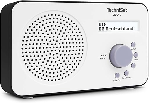 TechniSat VIOLA 2 - Radio DAB Portátil (DAB+, FM, Altavoz, Conexión para auriculares, Pantalla de dos líneas, Control de Botones, Pequeño, 1 Watt RMS) Blanco/Negro