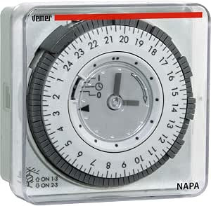VEMER VP886600 NAPA RD - Interruptor Horario Electromecánico, Temporizador con Programación Diaria, Instalación en Panel, Gris Claro