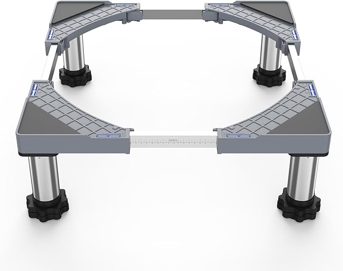 DEWEL Base Lavadora, Soporte Lavadora Secadora Carga 350 kg, Secador de base de lavadora de refrigerador, Ajustable de congelador, Ancho 44,5-67cm, Altura 18cm - 22cm(Gris)