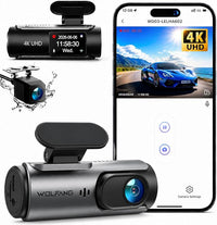 WOLFANG Cámara de Coche Delantera y Trasera 4K UHD, Dashcam de Doble Lente para Coches de 170º Gran Angular Monitor de Aparcamiento 24H con Grabación en Bucle y Sensor G