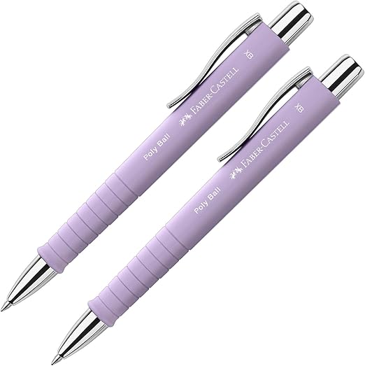 FABER-CASTELL 205090 - Kugelschreiber Poly Ball sweet lilac, 2 Stück, mit auswechselbarer XB Mine, dokumentenecht