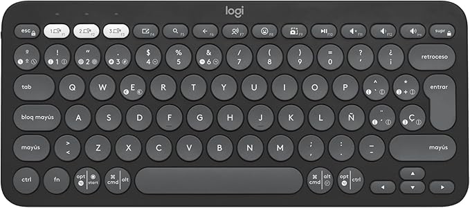 Logitech Pebble Keys 2 K380s Teclado Bluetooth Multidispositivo, Accesos Directos, Estilizado y Portátil, Easy-Switch, Windows, macOS, iPadOS, Android, ChromeOS, Disposición QWERTY Españo, Grafito