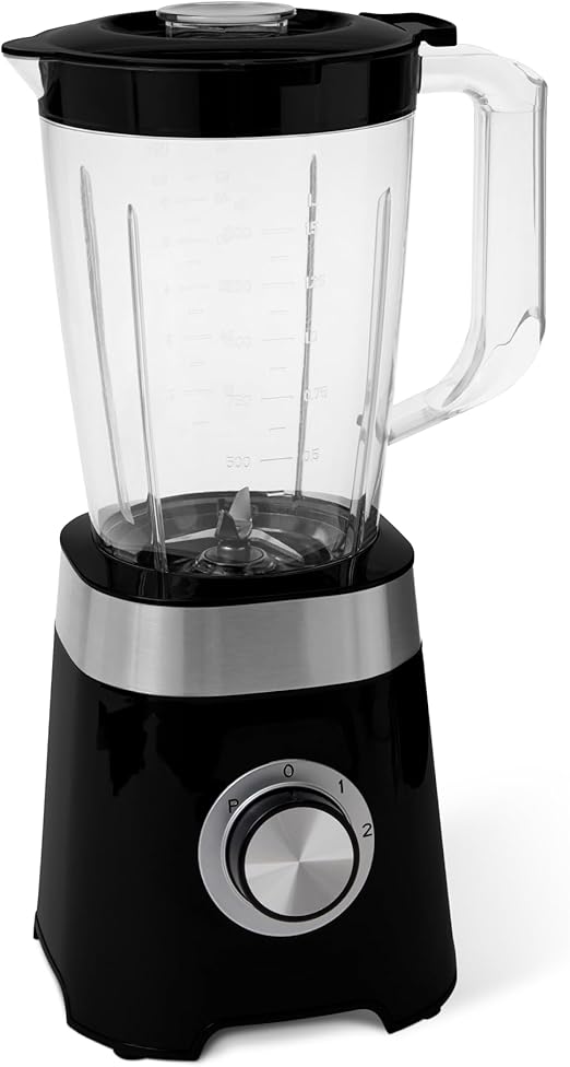 Amazon Basics - Licuadora para cocina, jarra de plástico de 1.5 l, 600 W, para batidos y triturar hielo, color negro