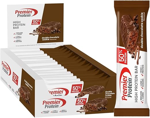 Premier Protein High Protein Bar Double Chocolate Cookie 16x40g - Alto contenido en proteínas + Sin aceite de palma