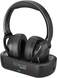 Technaxx Auriculares TV inalámbricos con Base de Carga – Cascos Bluetooth 5.4 Over-Ear con micrófono, 30h batería, USB-C, Entrada óptica y AUX – Ideales para televisión, Mayores y música - TX-350