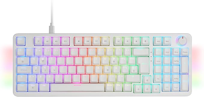 Mars Gaming MKPRO, Español, Teclado Mecánico Gaming Completo, RGB Chroma, Switches Hot-Swap Mecánicos, Antighosting, Rueda de Control, Software, Multiplataforma, Switch Azul, Blanco