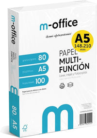 Confezione di fogli A5 80 g, confezione da 100 fogli, carta multifunzione per stampante inkjet e laser, fogli A5 148 x 210 mm, ideali per l'ufficio e la casa · m-office (100 fogli)