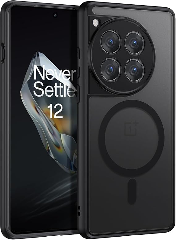 GUAGUA Matt Handyhülle für OnePlus 12 Hülle [Kompatibel mit MagSafe] Stoßfest Magnetisch Rückseite Dünn Hülle Durchscheinende Schutzhülle Cover Case für OnePlus 12 (6.82") Schwarz