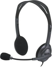 Logitech H111 Auriculares con Cable, Sonido Estéreo con Micrófono Giratorio, Jack 3,5mm, PC/Mac/Portátil/Smartphone/Tablet , Negro
