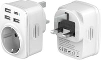 Hoppac Adaptador Enchufe UK Tipo G 5 en 1 con 3 USB-A y 1 USB-C