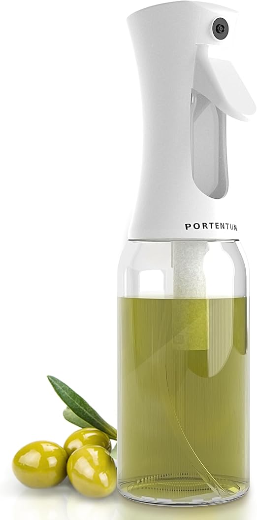 PORTENTUM Pulverizador aceite spray de 300 ml, apto para freidora de aire y multiusos, spray aceite de cocina antigoteo, aceitera con dispensador, accesorios freidora sin aceite (Blanco)