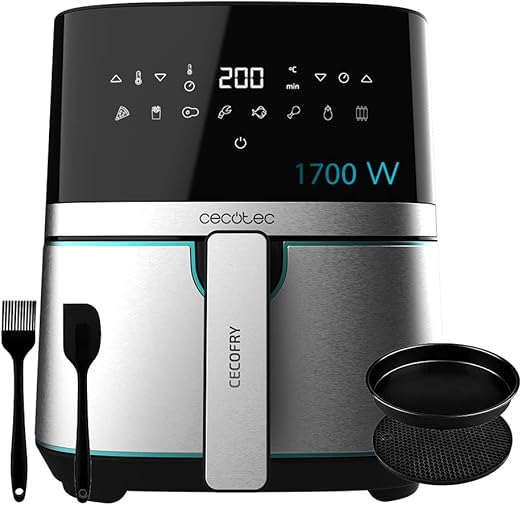 Cecotec Freidora de Aire sin Aceite de 5,5 L Air Fryer Cecofry Full Inox 5500 Pro con Accesorios. 1700 W, Dietética y Digital, Táctil, Acabados en Acero Inox, 8 Modos, Pack de Accesorios