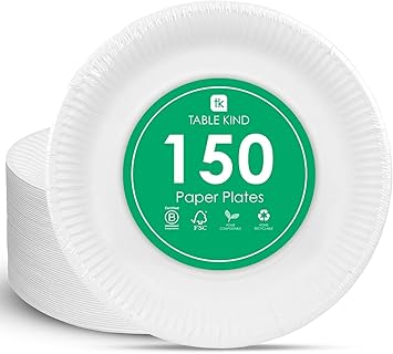 Talking Tables 150 assiettes en carton blanc jetables pour anniversaire, fournitures de restauration, 22 cm