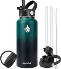 XACIOA Botella de agua aislada al vacío de 950ml 1180ml con tapa de pajita, termo de acero inoxidable con tapa abatible de boca ancha, a prueba de fugas de doble pared, mantiene el calor y el frío