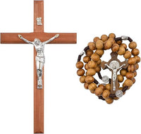 CRAFFANCY Crucifijo Cruz Set, Collar Cruz de Madera Crucifijo Colgante Pectoral de Pared Católicas con Rosario de Madera para Decoración del Hogar