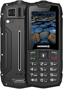 Hammer H Basalt, Robusto, Mega batería de 1800 mAh, 2.4", Resistente al Agua (IP68), a Prueba de Golpes, Linterna, Dual-SIM, Bluetooth, teléfono Celular con Botones Multitool, Negro