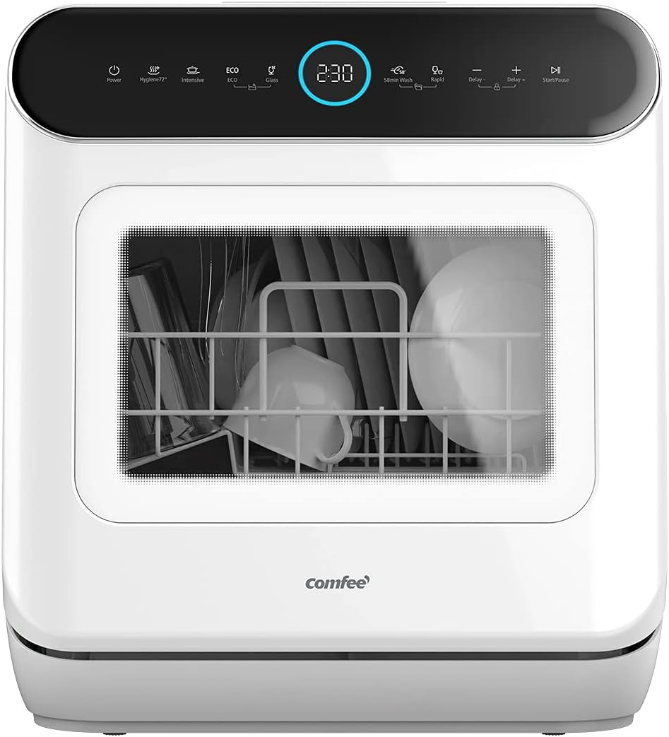 COMFEE' Mfd42S110W-It Lavastoviglie A Libera Installazione Con 3 Coperti, 7 Programmi, Tocca Controllo, Display A Led, Avvio Ritardato E Funzione Di Lavaggio Fuori Stagione, Bianco