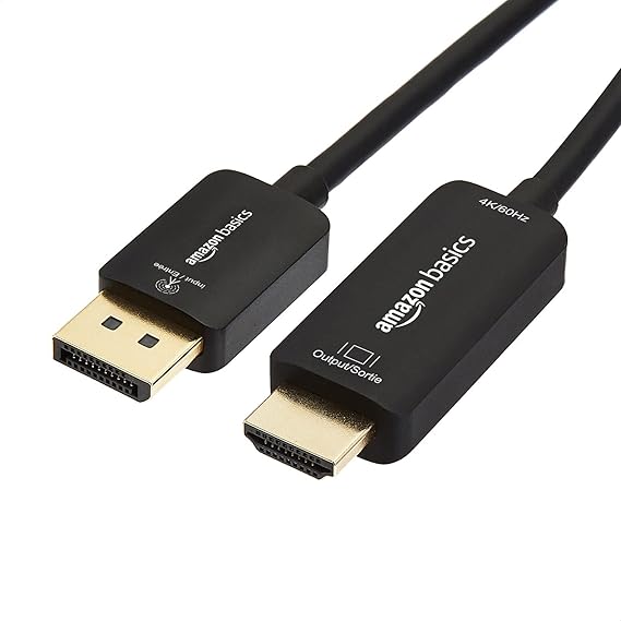 Amazon Basics Cable DisplayPort a HDMI, unidireccional, 1080p, 1920 x 1200, 4K@60Hz, 1,82 m, conector dorado, negro