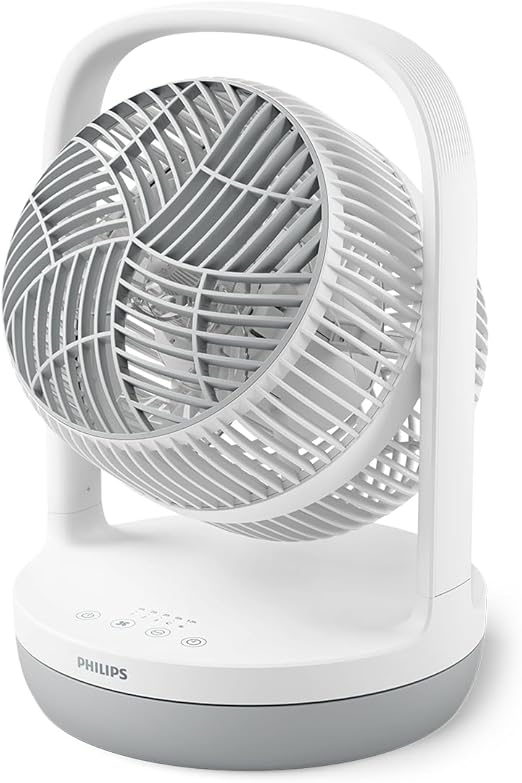 Philips Serie 2000 Ventilador de sobremesa. Ultrasilencioso con tecnología SilentWings. 23 dB. Circula el aire. Inclinación 180. Temporizador 12h. Para dormitorio, hogar y oficina. Blanco (CX2050/00)