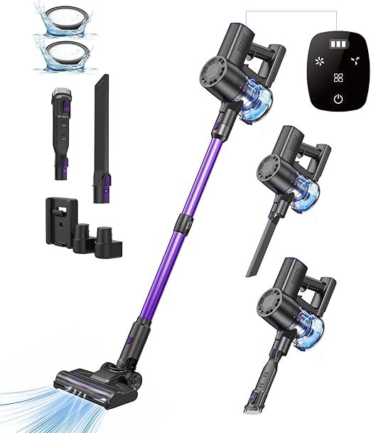 35Kpa Aspiradora sin Cable,3-en-1 Escoba Aspiradora sin Cable Menor Ruido, Autonomía 40 Mins,Potente Succión, Pantalla Táctil Led, Cuatro Etapas de Filtración, Aspirador Vertical para Pelo de Mascota