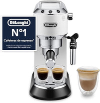 De'Longhi Dedica - Cafetera de Bomba de Acero Inoxidable para Café Molido o Monodosis, Cafetera para Espresso y Cappuccino, Depósito de 1.3 Litros, Sistema Anti-goteo, EC685.W, Blanco