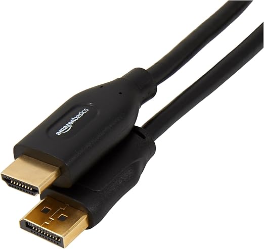 Amazon Basics Cable DisplayPort (Fuente) a HDMI (Pantalla), unidireccional, 4K a 30Hz, 1920 x 1200, 1080p, Conectores chapados en Dorado, 1.83 m, Negro