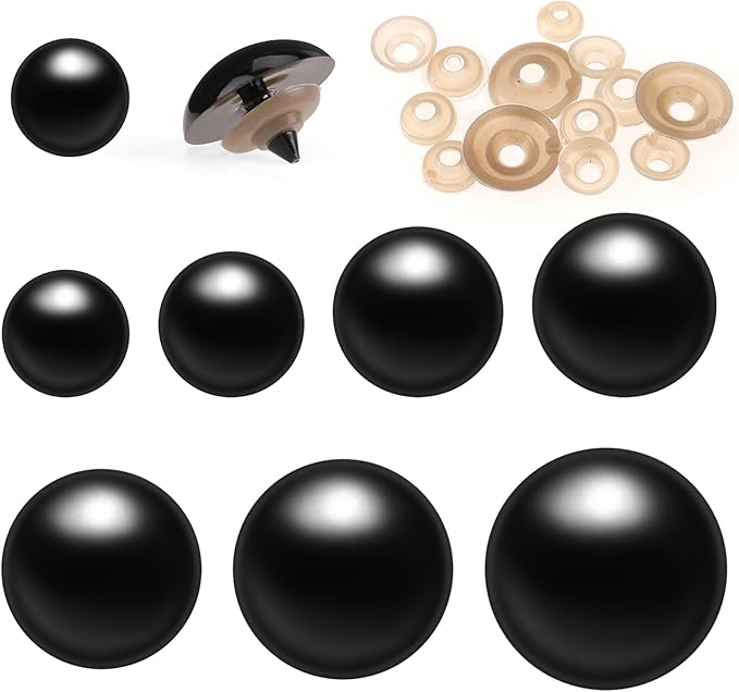 Ojos de seguridad grandes para amigurumi, 160 unidades, 10 – 30 mm, ojos de peluche, ojos negros de seguridad para ganchillo, ojos de seguridad de plástico con arandelas para manualidades