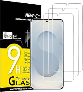 NEW'C 3 Piezas, Protector Pantalla para Samsung Galaxy S25, Cristal templado Antiarañazos, Antihuellas, Sin Burbujas, Dureza 9H, Ultra Transparente, Ultra Resistente