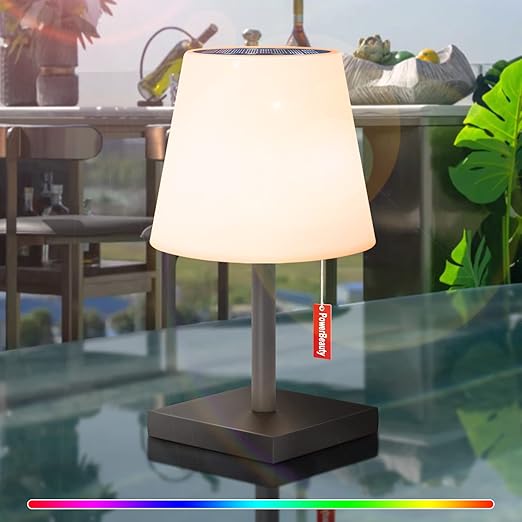GGII Lámpara de mesa solar para exteriores, regulable, 7 colores RGB, batería LED, lámpara de mesa para exteriores, inalámbrica, recargable por USB y solar, IP44, resistente al agua, lámpara para