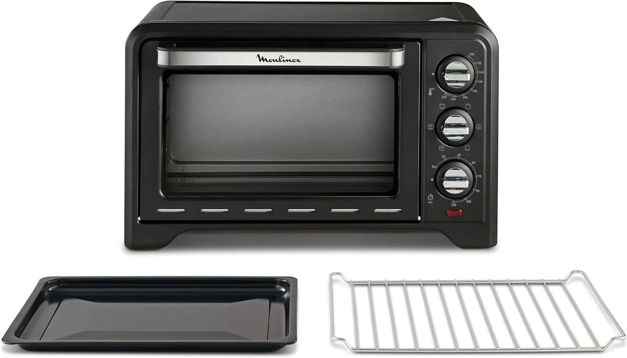 Moulinex Optimo OX4448- Horno de Conveccción de 19 L, 6 Modos de Cocción , Termostato hasta 240 y Temporizador hasta 120 Minutos, Bandeja de Horneado y Rejillas Reversibles, Diseño Compacto
