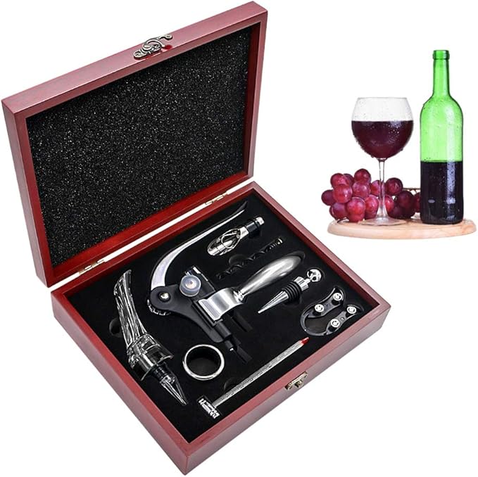 SumDirect Juego de abrebotellas de vino, sacacorchos con brazo de palanca, sacacorchos de conejo con abrebotellas, cortador de aluminio, aireador, tapón de vino, termómetros, anillos de goteo,