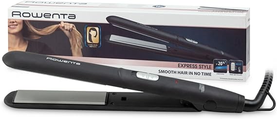 Rowenta Express Style SF1810 - Plancha pelo, revestimiento cerámico turmalina, 2 temperaturas, placas extralargas, calentamiento rápido, sistema de bloqueo, Negro/Plata